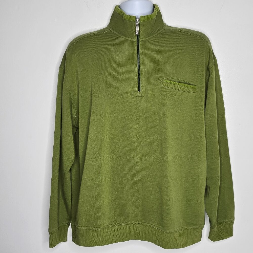 Tommy Bahama Sweater Mens Large 18 Golf Shirt Green 1/4 Zip Long Sleeve